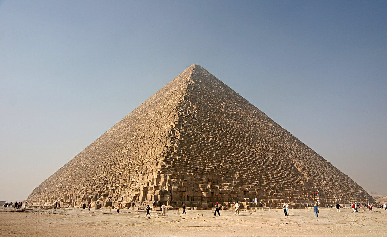 Pyramids of Giza outside Cairo at sunset
