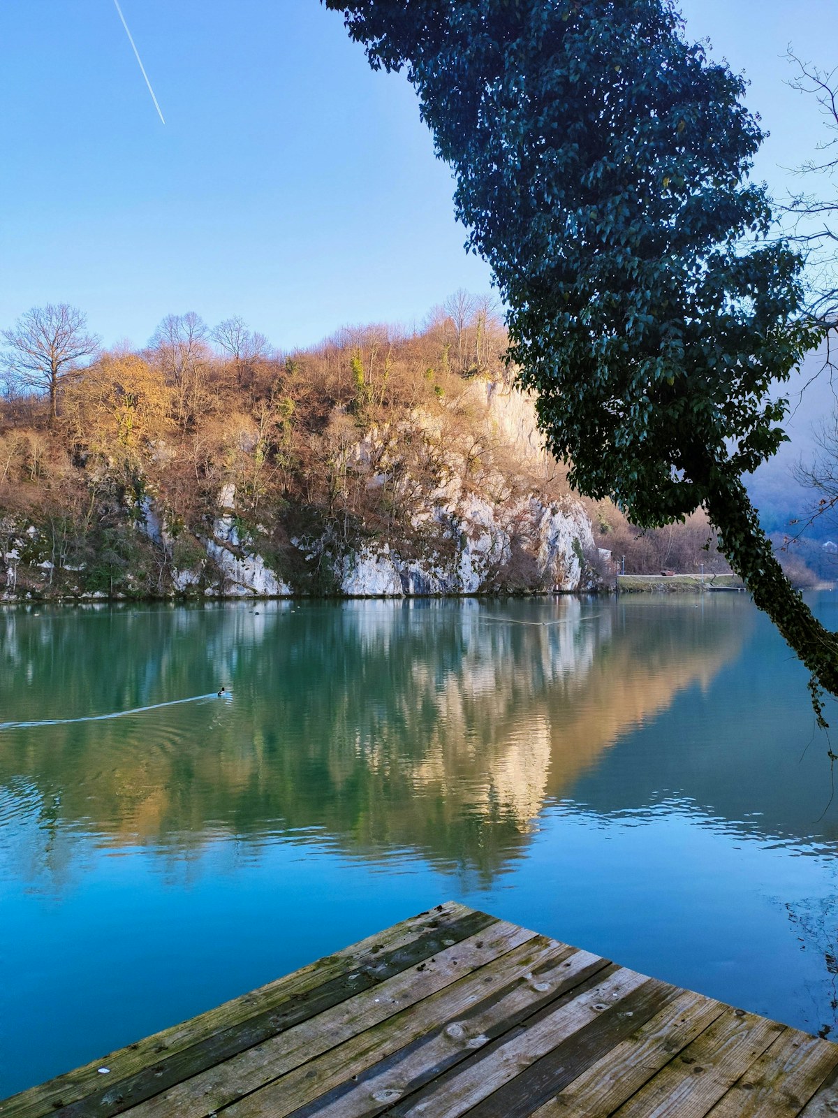 Wooden dock at Pliva lake near Jajce